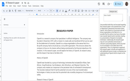 Google Documents Analyzer - Chrome Extension