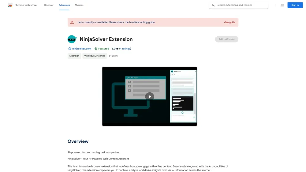 NinjaSolver - Chrome Extension Website screenshot