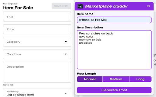 Marketplace Buddy - Chrome Extension Website screenshot