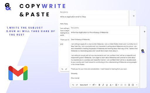 Copywrite And Paste - Chrome Extension Website screenshot