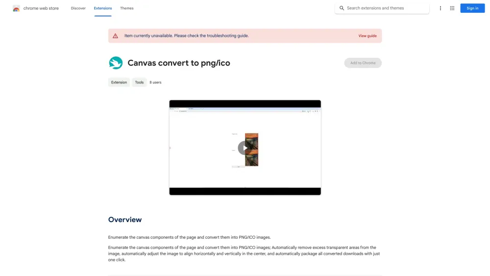 Canvas Image Converter - Chrome Extension Website screenshot