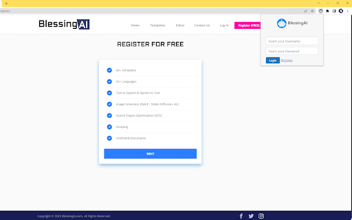 BlessingAI - Chrome Extension Website screenshot