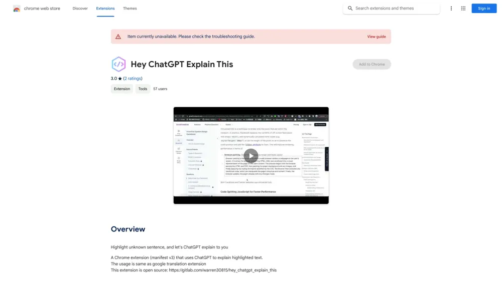 Hey ChatGPT Explain This - Chrome Extensionのウェブサイトのスクリーンショット