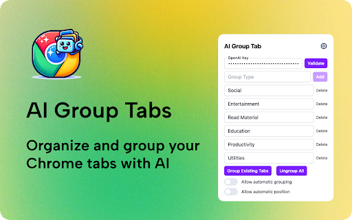 Tab Grouping AI - Chrome Extension Website screenshot