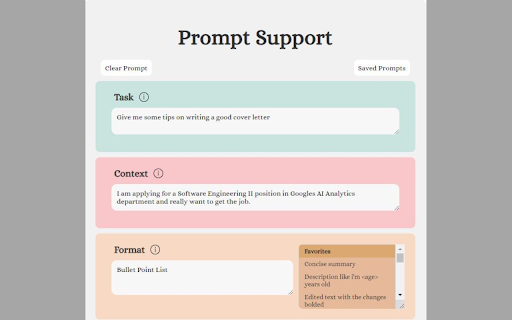 Prompt Support - Chrome Extension Website screenshot