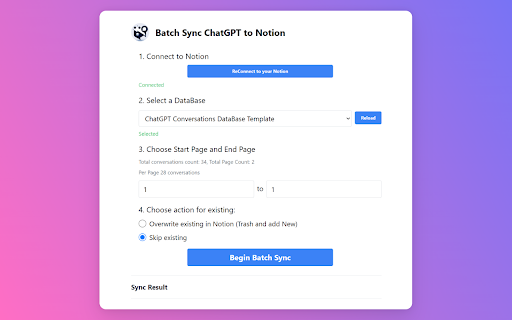 Save ChatGPT to Notion Database - Chrome Extension