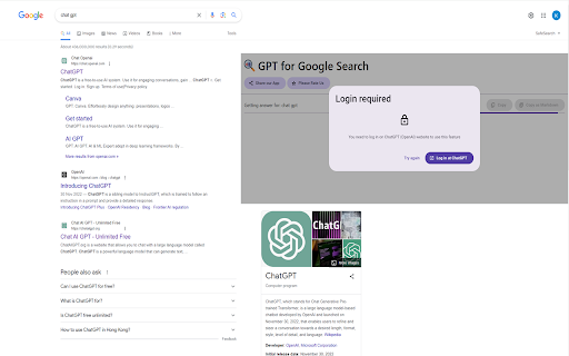 ChatGPT Google Search Extension - Chrome Extension Website screenshot