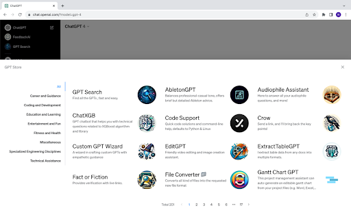 GPT Store for Enthusiasts - Chrome Extension Website screenshot