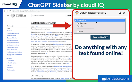 ChatGPT Sidebar by cloudHQ - Chrome Extension Website screenshot