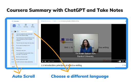 Coursera Summary with ChatGPT and Take Notes - Chrome Extension