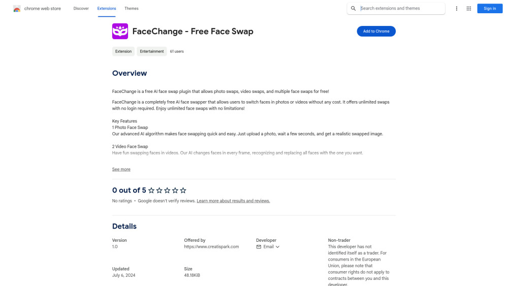 FaceChange - Chrome Extension Website screenshot