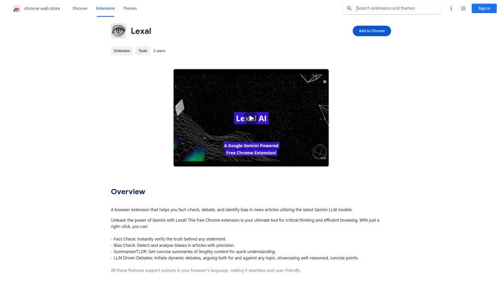 Lexal Gemini Extension - Chrome Extension Website screenshot