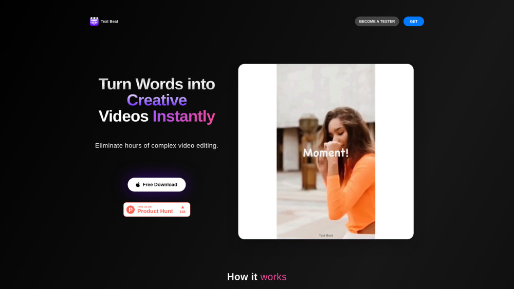 Text Beat - Instant video creator Website screenshot