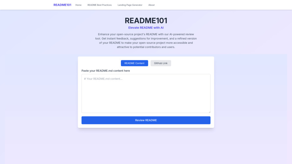 README101 - README mit KI verbessern Website Screenshot