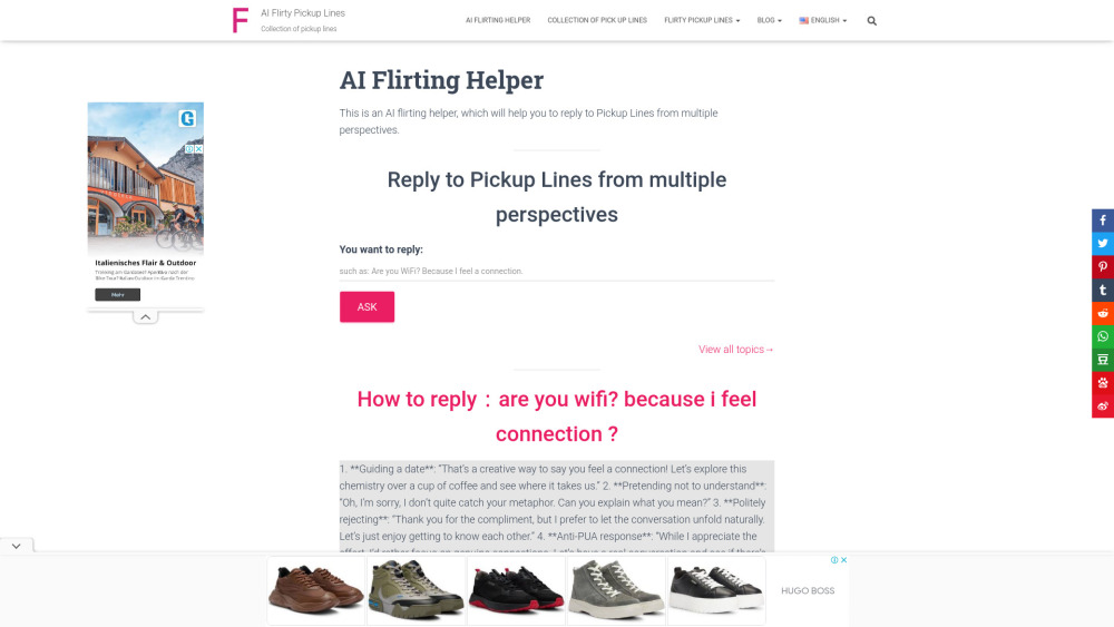 AI Flirting Helper Website screenshot