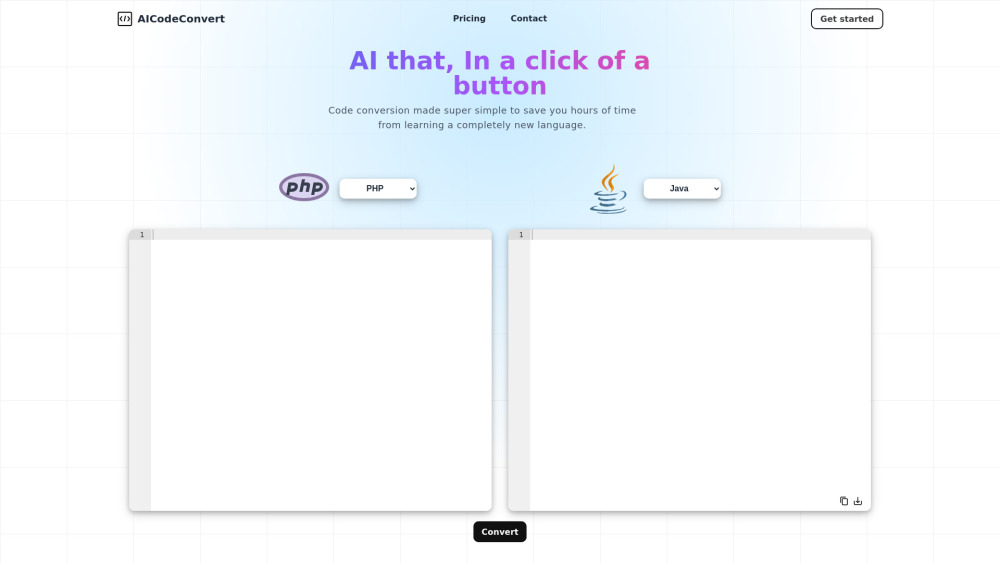 Screenshot der AI Code Convert-Website