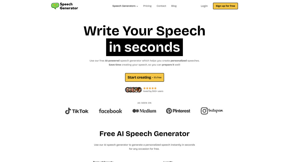 SpeechGeneratorAI Website screenshot