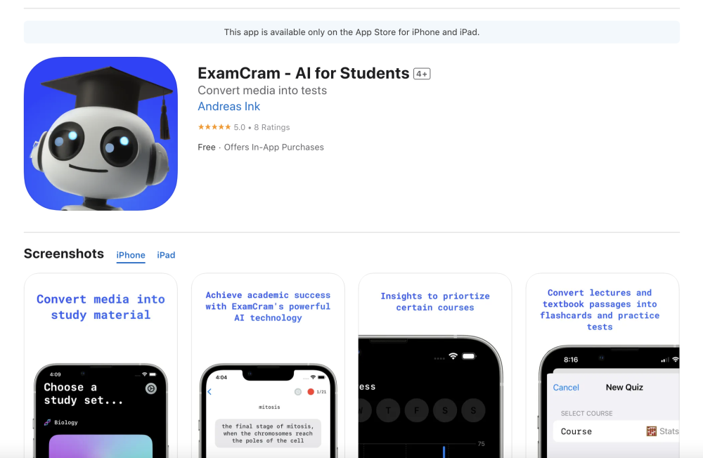 ExamCram Website screenshot