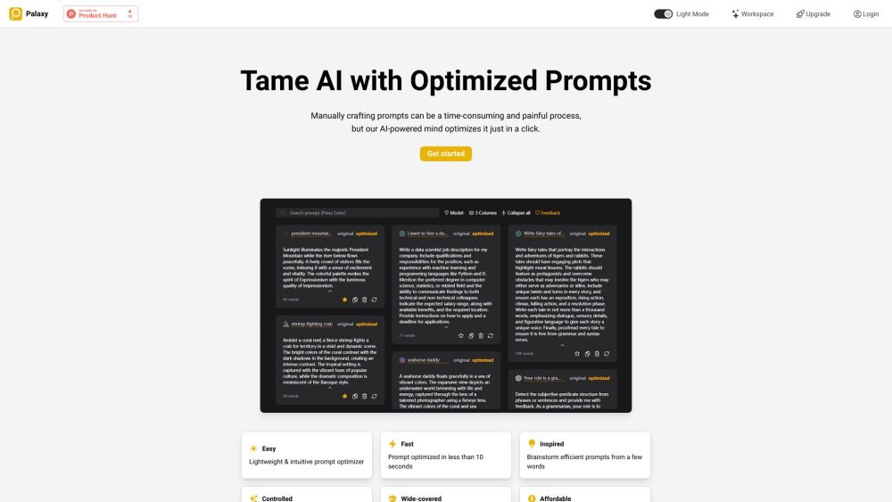 Palaxy - Tame AI mit optimierten Eingabeaufforderungen Screenshot der Website