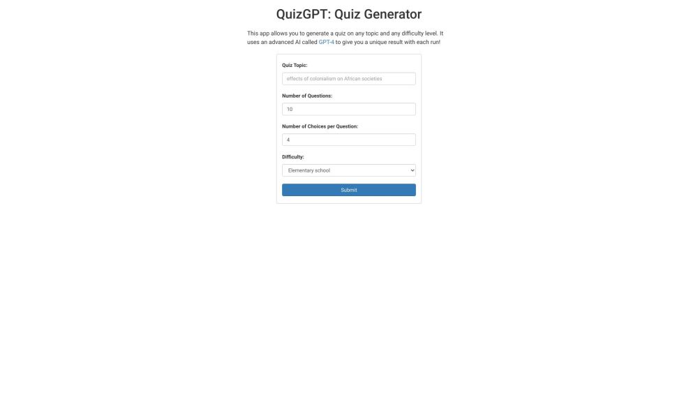 QuizGPT: Classroom Quiz Generator Website screenshot