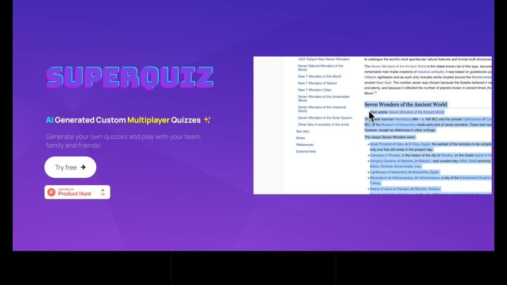 SuperQuiz Website screenshot