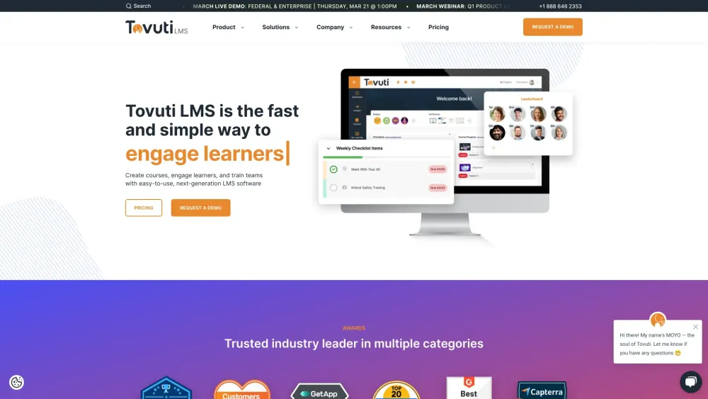 Tovuti LMS Software Website screenshot