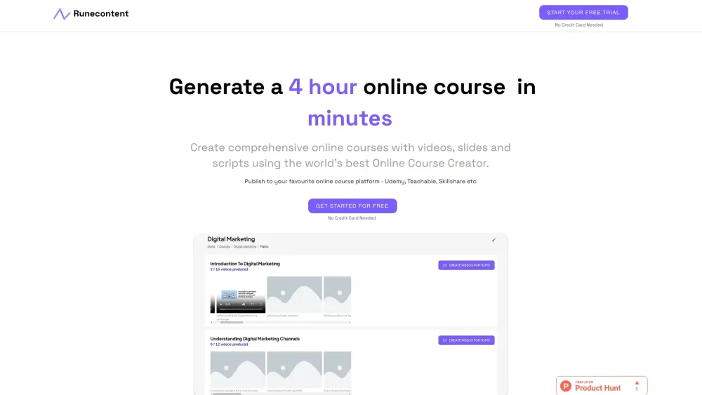 Rune Content | AI Course Maker Website screenshot