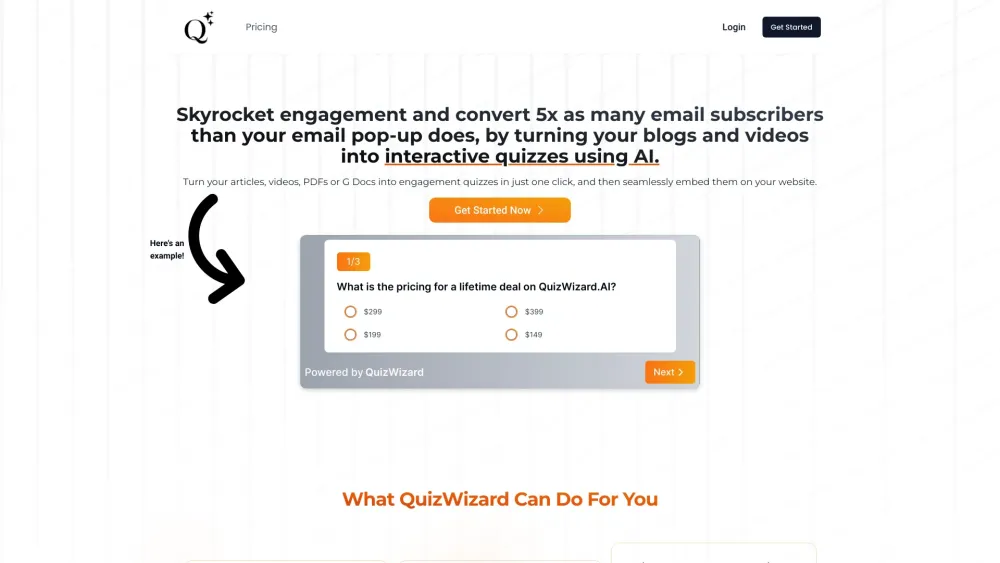 QuizWizard Website screenshot