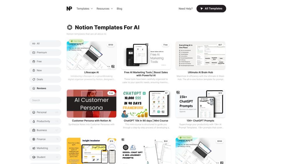 Notion Templates For AI Website screenshot