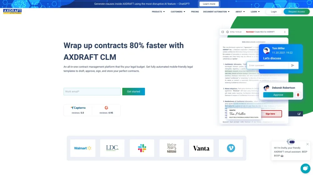 AXDRAFT Contract Management System Website screenshot