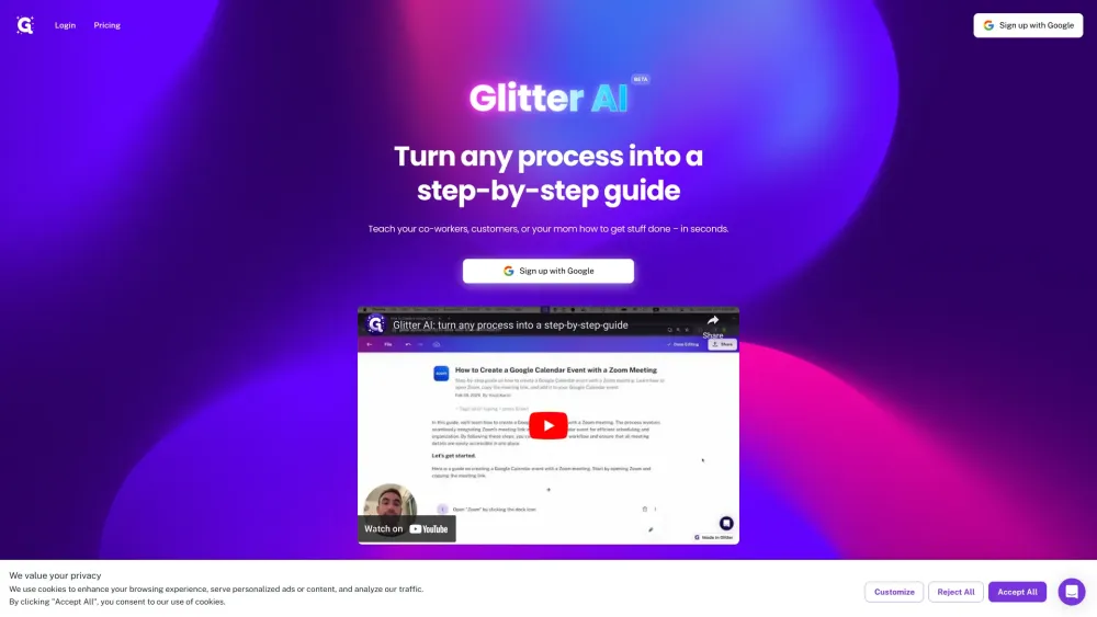 Glitter AI Website screenshot