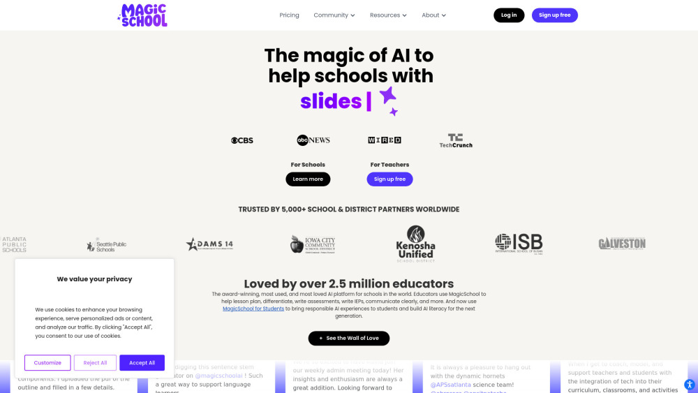 MagicSchool AI Website screenshot