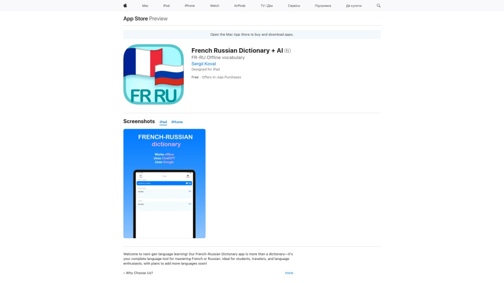 French Russian Dictionary + AI