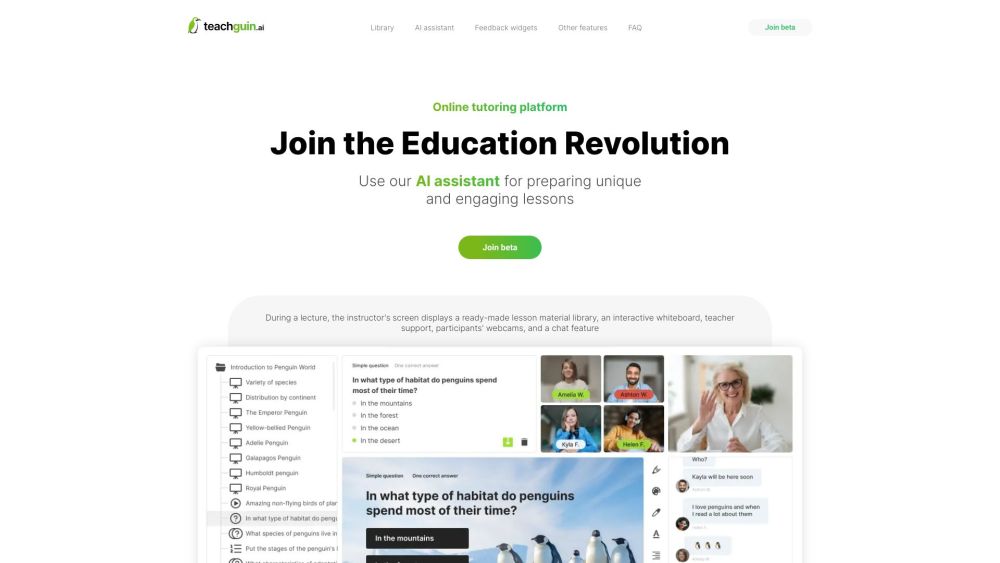 Teachguin - online tutoring platform Website screenshot