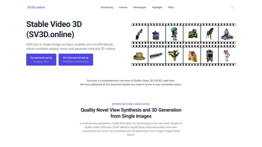 SV3D Online Website screenshot