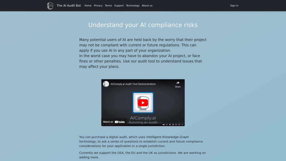 AI Compliance Auditing Website screenshot