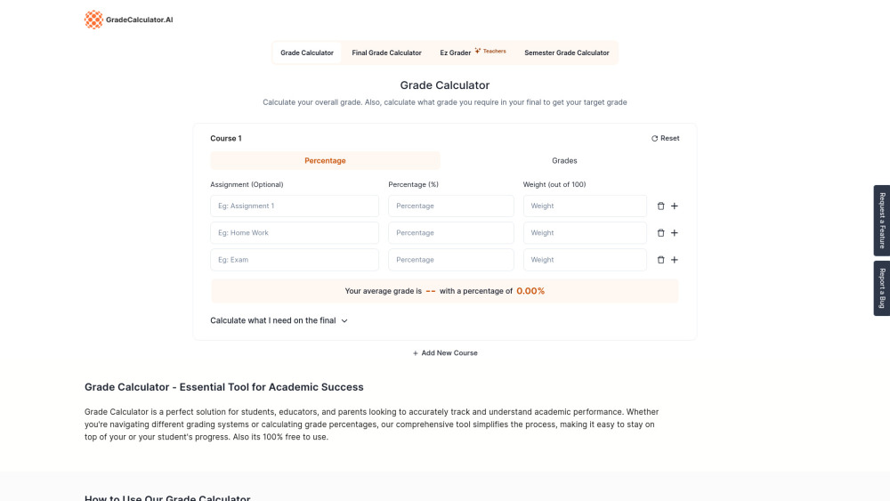 Grade Calculator AI Website screenshot