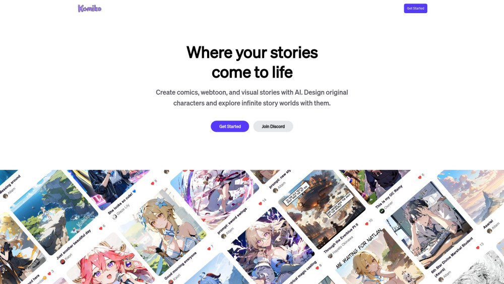 Komiko : AI Comics, AI Characters & AI Anime Website screenshot