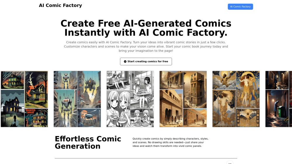 AI Comic Factory Website screenshot