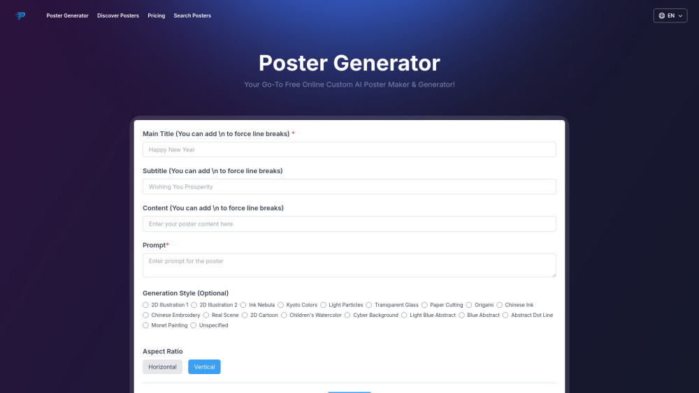 Poster Generator Website screenshot