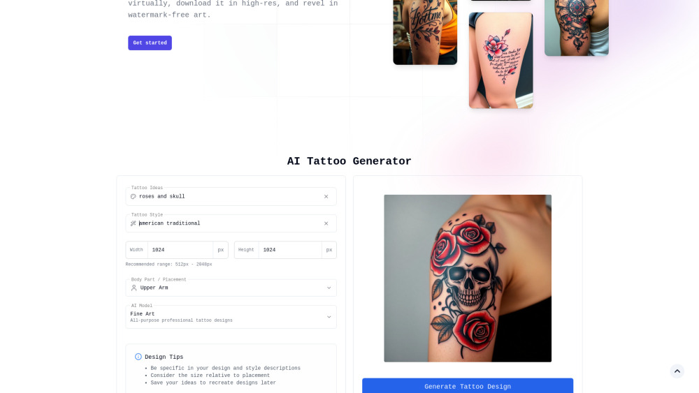 TattooGen.ai Website screenshot