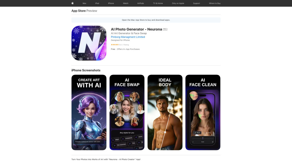 Neurona - AI Photo Creator Website screenshot