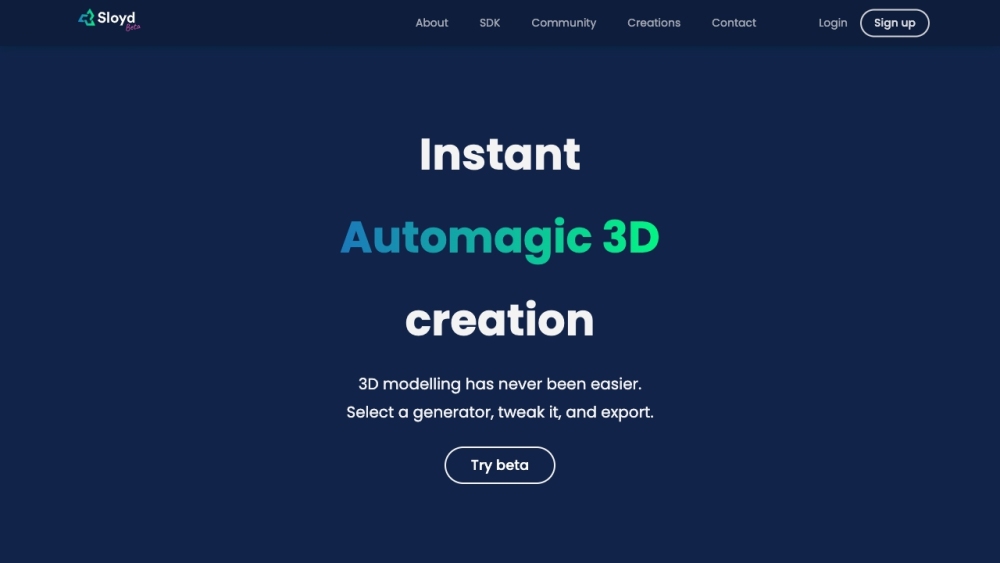 Sloyd - Generate 3D. Fast. Website screenshot