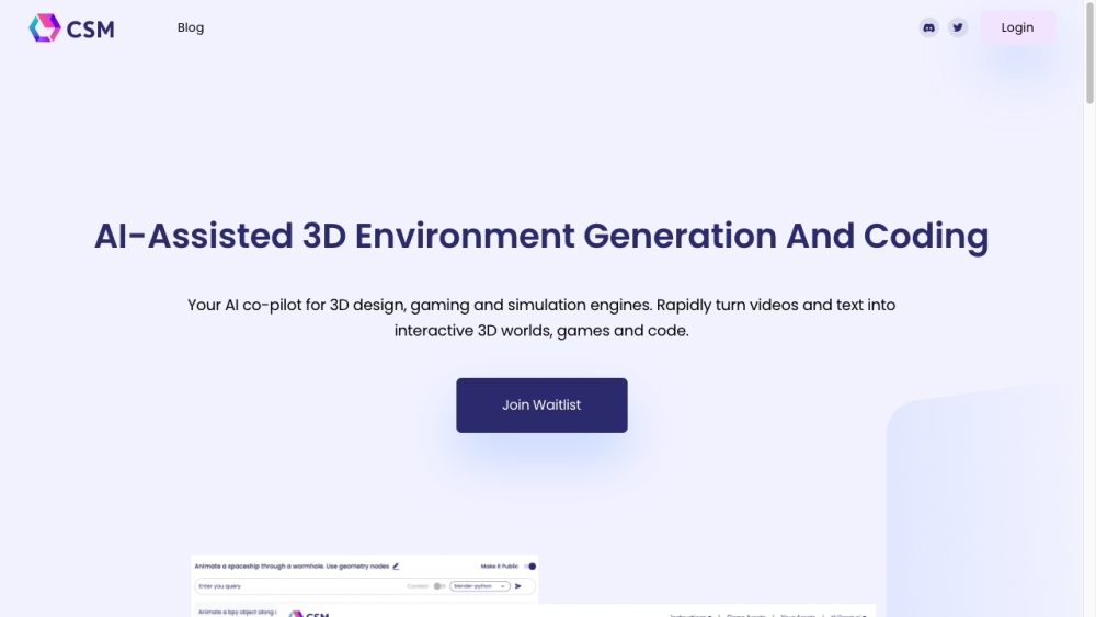 CSM AI - 3D World Models Website screenshot