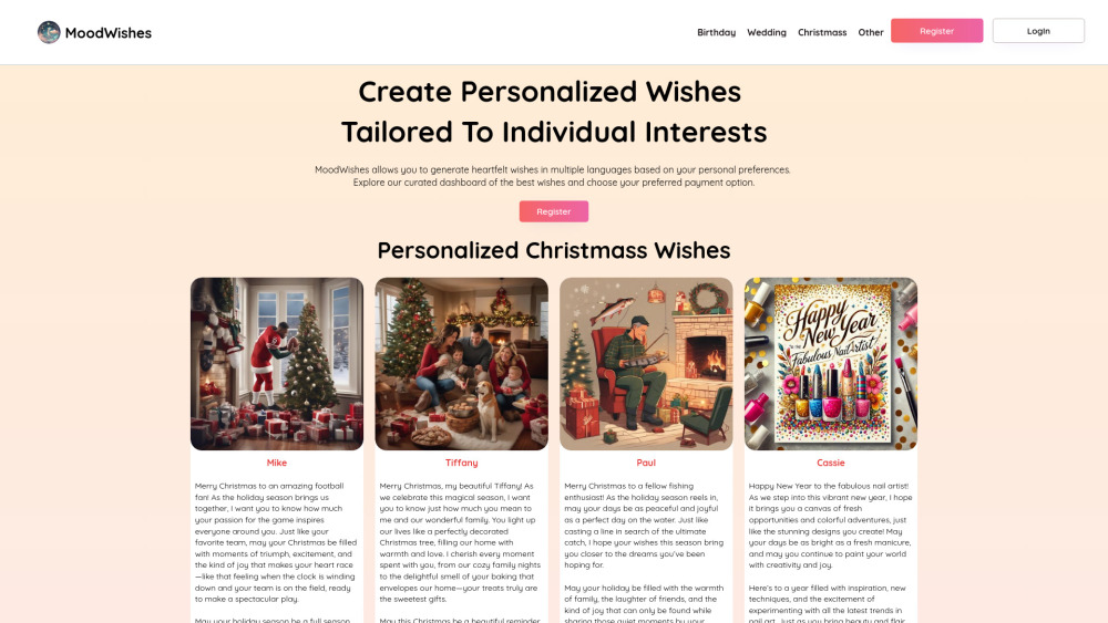 MoodWishes Website screenshot