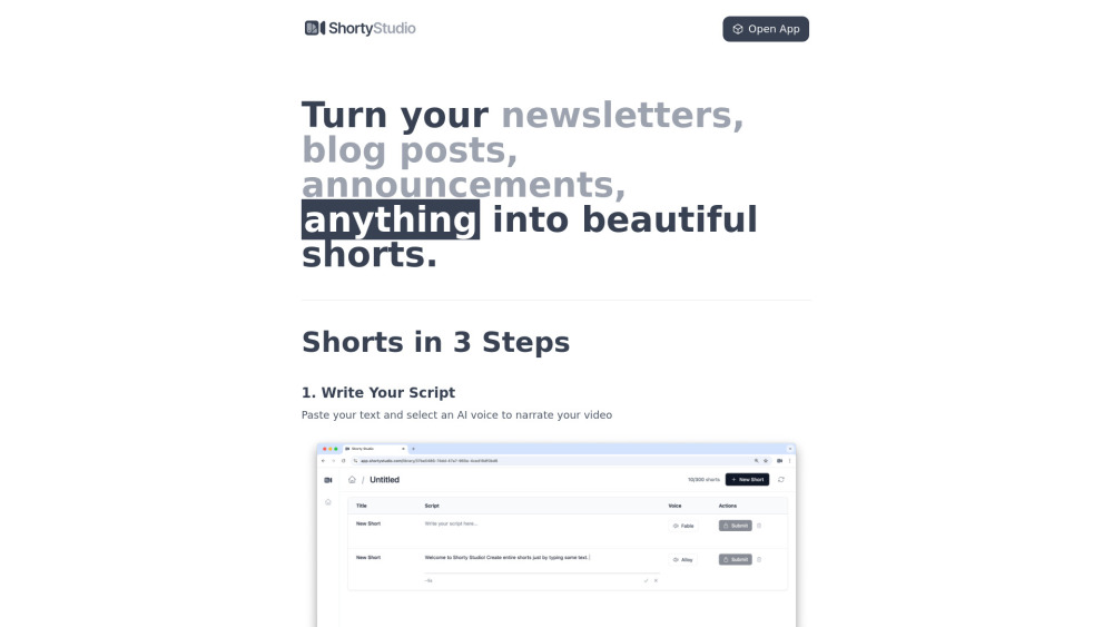 Shorty Studio Website screenshot