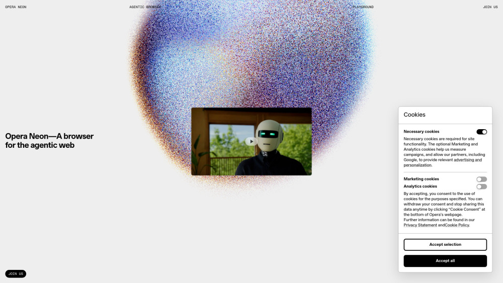 Opera Neon Website screenshot