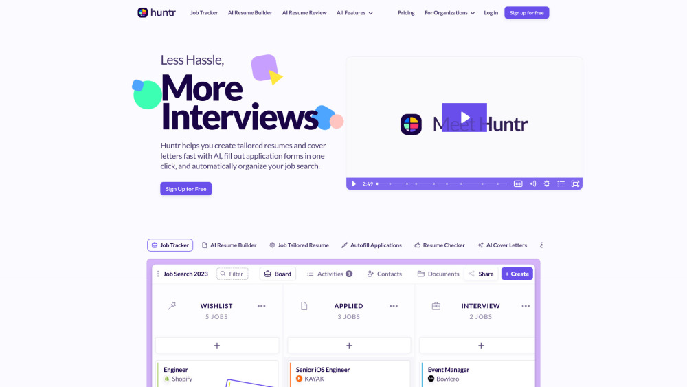 Huntr Website screenshot