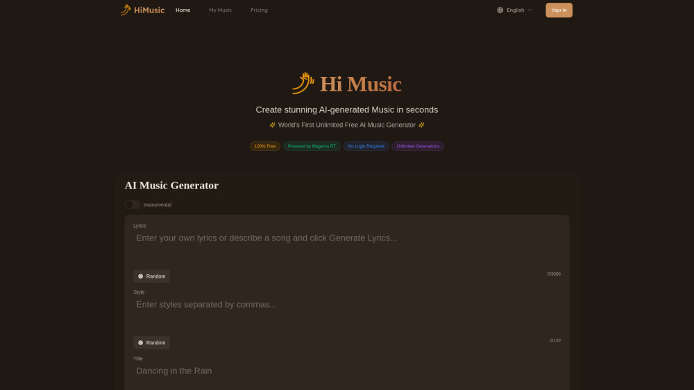 HiMusic Website screenshot