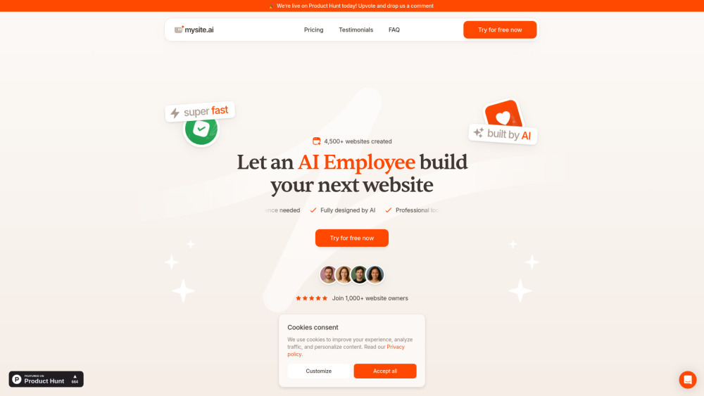 Mysite.ai Website screenshot